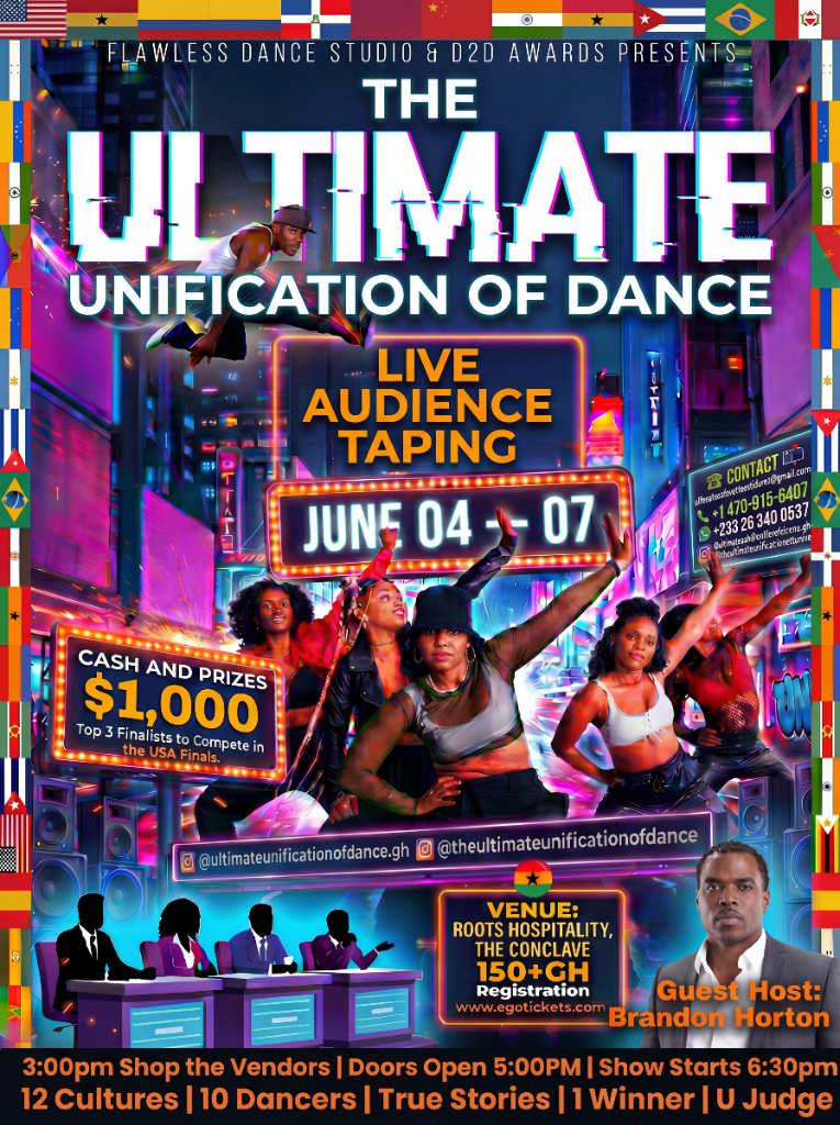 Official flyer — The Ultimate Unification of Dance, June 04–07 2026, Accra Ghana, tickets at egotickets.com